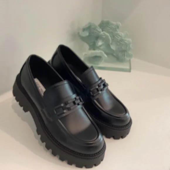 Steve Madden Women's Loafer Chunky Platform Black Leather All Sizes - Picture 3 of 12